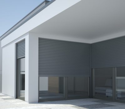 House with window and shutter roller - render 3d